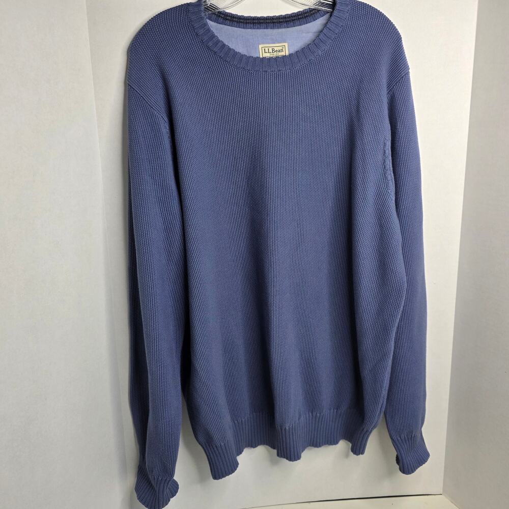 L.L. Bean Blue100% Cotton VTG Tight Knit Sweater, Mens Large Regular